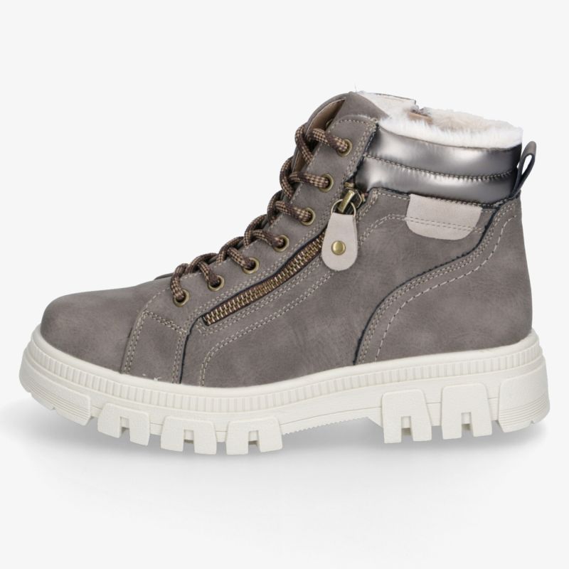 Grauer High-Top-Sneaker mit Schnürung, seitlichem Reißverschluss, weichem Futter und markanter weißer Profilsohle