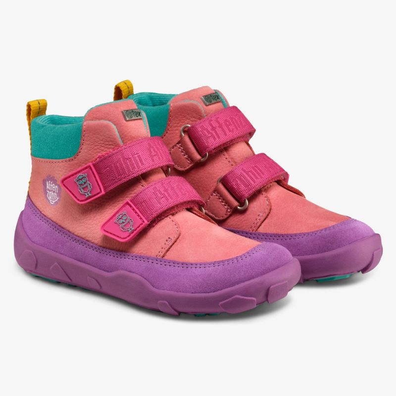 Farbenfroher Kinderschuh mit hohem Tragekomfort, flexibler rutschfester Sohle und zwei praktischen Klettverschlüssen