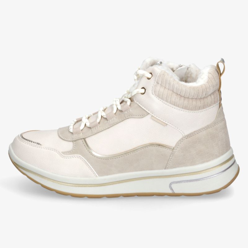 Beiger Sneaker mit hoher Passform, gepolstertem Schaft und bequemer Sohle in klarer Seitenansicht