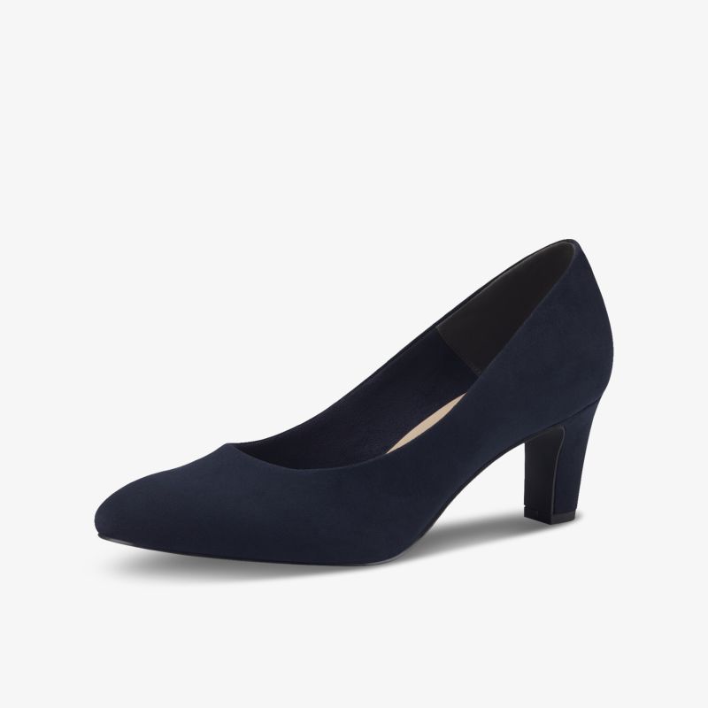 Eleganter blauer Pumps mit mittelhohem Absatz und spitzer Form, bequeme Passform und hochwertiges Material