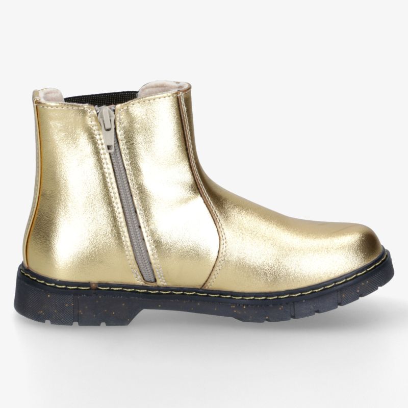 Goldener Stiefel mit robustem Reißverschluss und rutschfester Sohle, komfortabel und modisch in glattem Leder