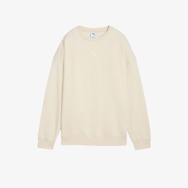 Cremeweißer langärmliger Pullover mit Rundhalsausschnitt aus weichem, bequemem Material