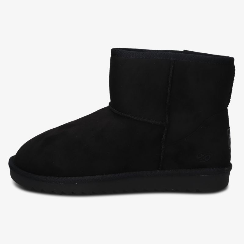 Schwarzer kurzer Boot mit flacher Sohle und weichem, warmem Material für angenehmen Tragekomfort