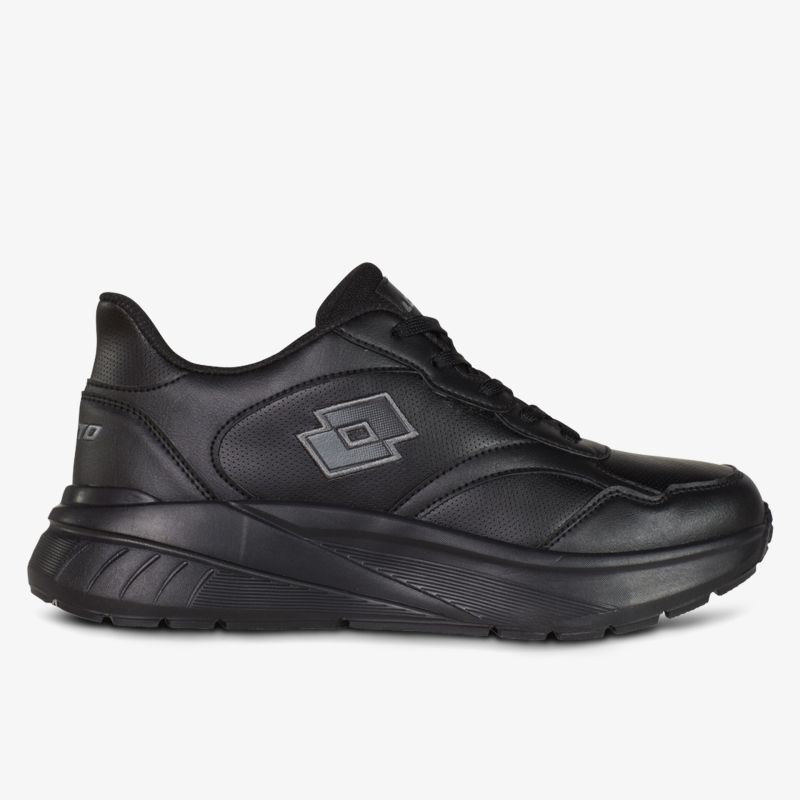 Sportlicher bequemer schwarzer Schuh mit robuster Sohle und modernem Design seitliche Ansicht