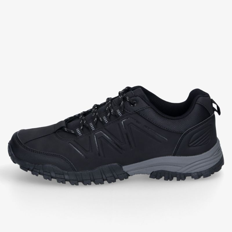 Robuster schwarzer Sportschuh mit griffiger Sohle und bequemer Polsterung für optimale Stabilität und Komfort