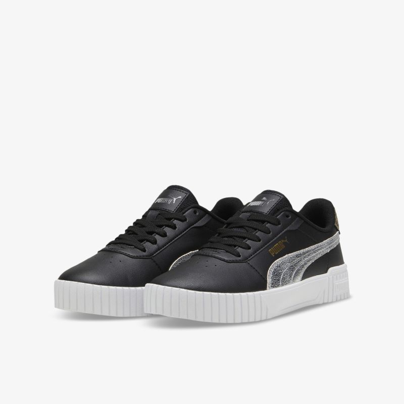 Schwarze Sneaker mit silbernem Streifen seitlich, komfortable Passform und rutschfeste Sohle