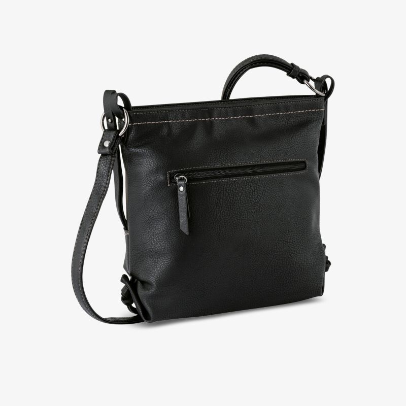 Schwarze schlichte Schultertasche aus glattem Leder mit Reißverschlussfach und verstellbarem Trageriemen