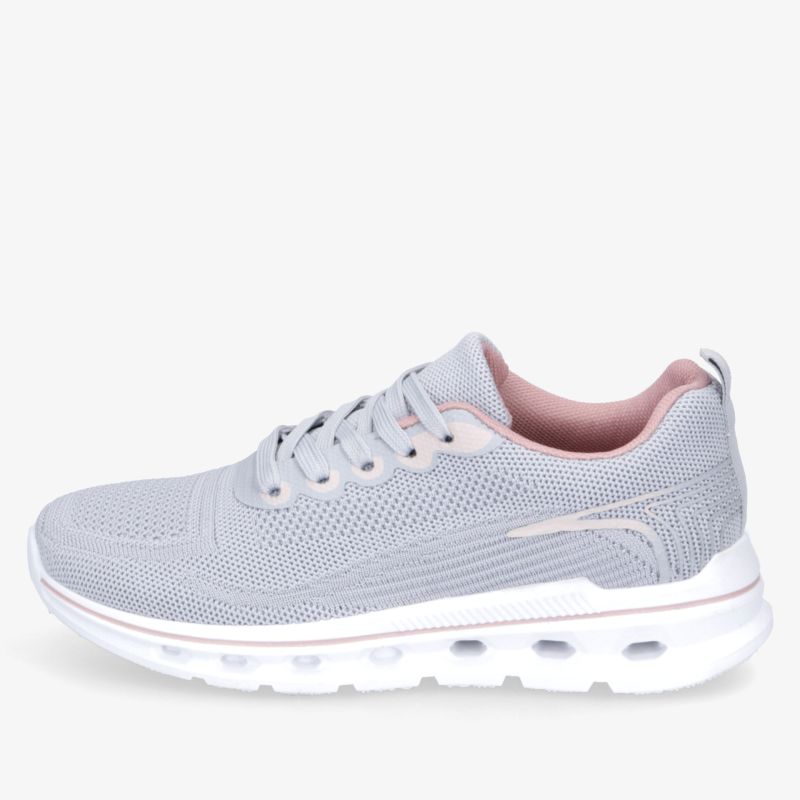 Leichter und atmungsaktiver grauer Sneaker mit flexibler Sohle und gepolstertem Kragen für hohen Tragekomfort