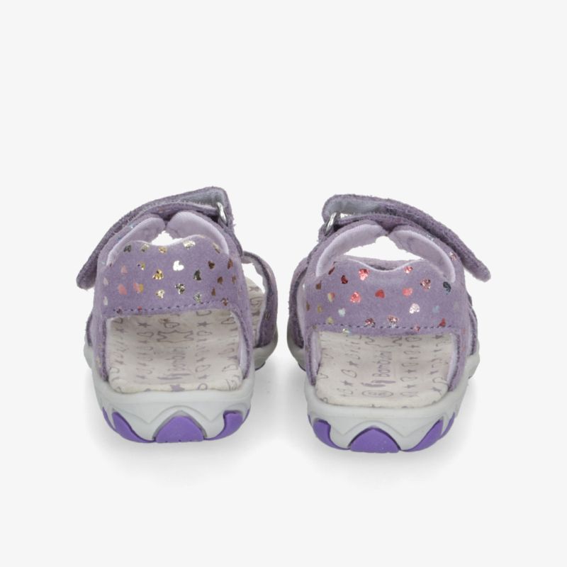 Rückansicht lila Freizeitschuhe mit verstellbarem Klettverschluss und gepolsterter Ferse für hohen Tragekomfort
