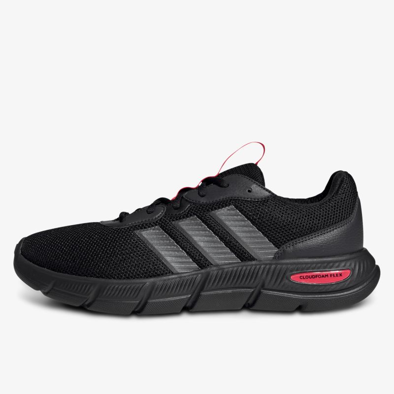 schwarzer leichter Laufschuh mit atmungsaktivem Mesh und gepolsterter rutschfester Sohle seitliche Ansicht