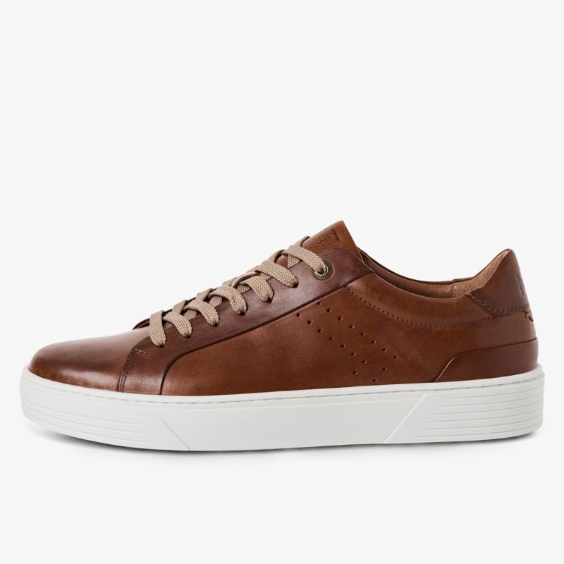 Eleganter brauner Ledersneaker mit weißer Sohle, bequemer Schnitt und modischem Design für Alltag und Freizeit