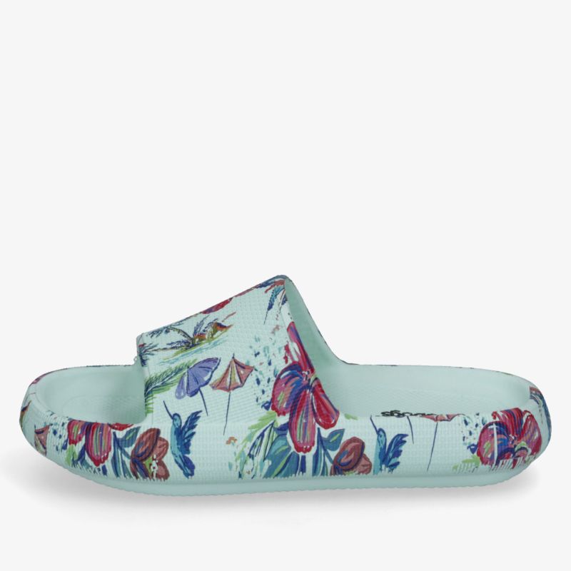 Bequeme Hausschuhe mit buntem Blumenmuster, gepolstertem Fußbett und rutschfester Sohle für entspannten Tragekomfort