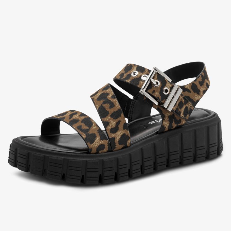 Moderne Sandale mit Plateau-Sohle, Leopardenmuster und verstellbarer Schnalle für bequemen Stil und robusten Halt