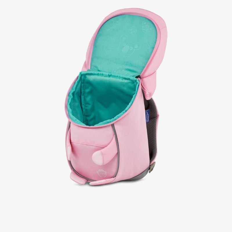 Kompakter leichter Rucksack mit praktischer Öffnung und modernem Design, farbenfrohes Innenfutter sichtbar