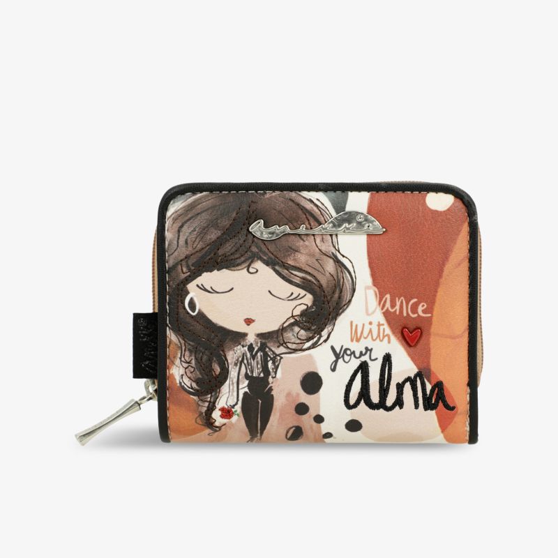 Kleine handliche Geldbörse mit Reißverschluss und stilvollem Frauenmotiv auf pflegeleichtem Material
