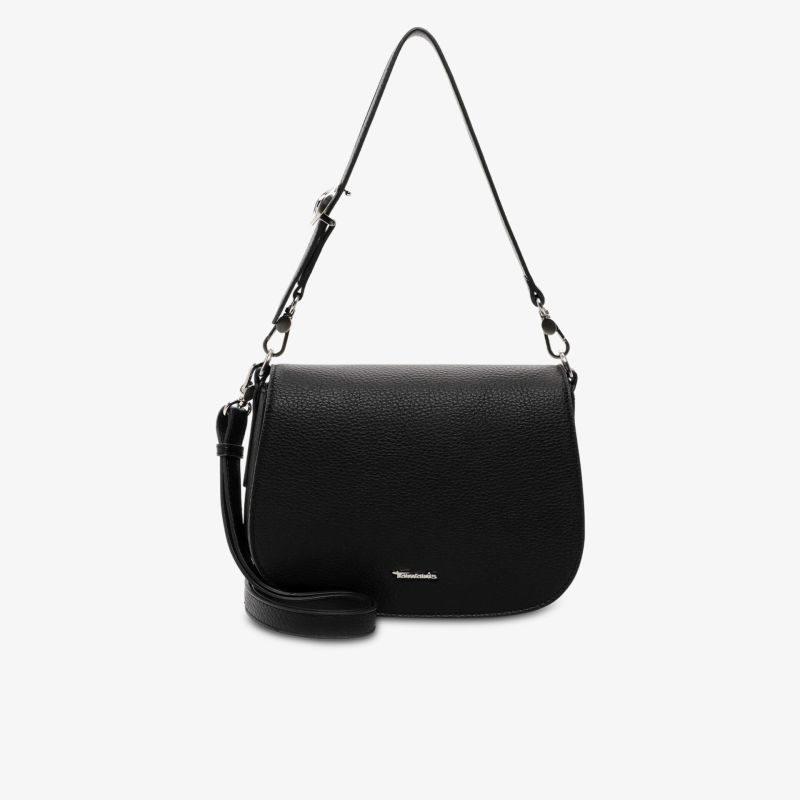 Schwarze Umhängetasche mit glattem Material und verstellbarem Riemen, minimalistisches und praktisches Design