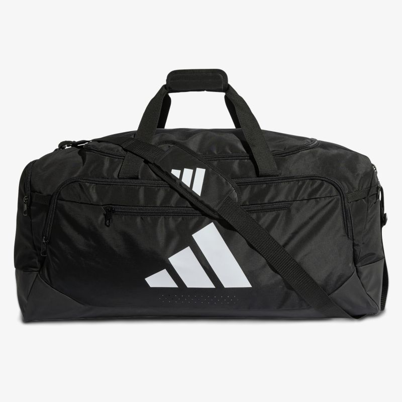 Große schwarze Reisetasche mit verstellbarem Schulterriemen und mehreren Fächern für vielseitige Nutzung