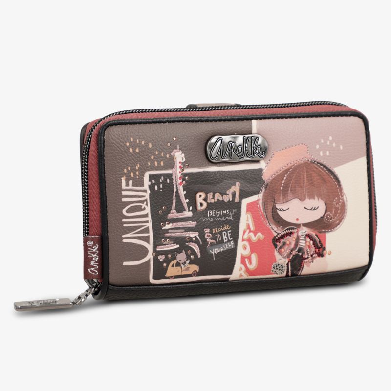 Kompaktes Portemonnaie mit Reißverschluss und moderner bunter Illustration, ideal für Alltag und Organisation