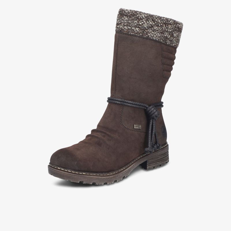 Warmer brauner Winterstiefel mit gestricktem Schaftabschluss und Schnürung für optimalen Halt