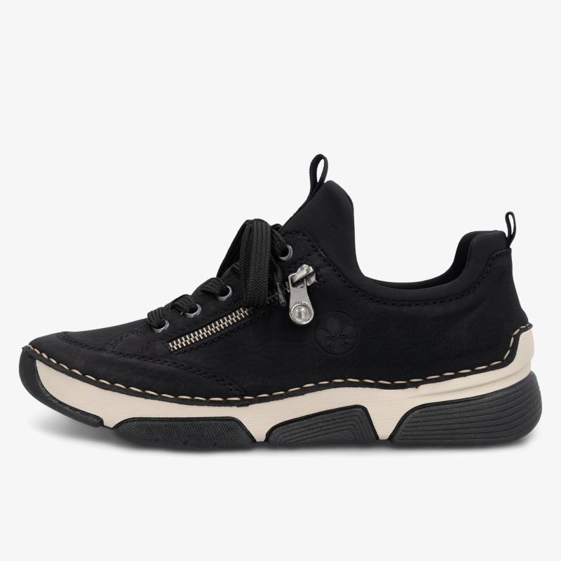 Schwarzer Sneaker mit Reißverschluss und bequemer Passform, ideal für sportliche Aktivitäten