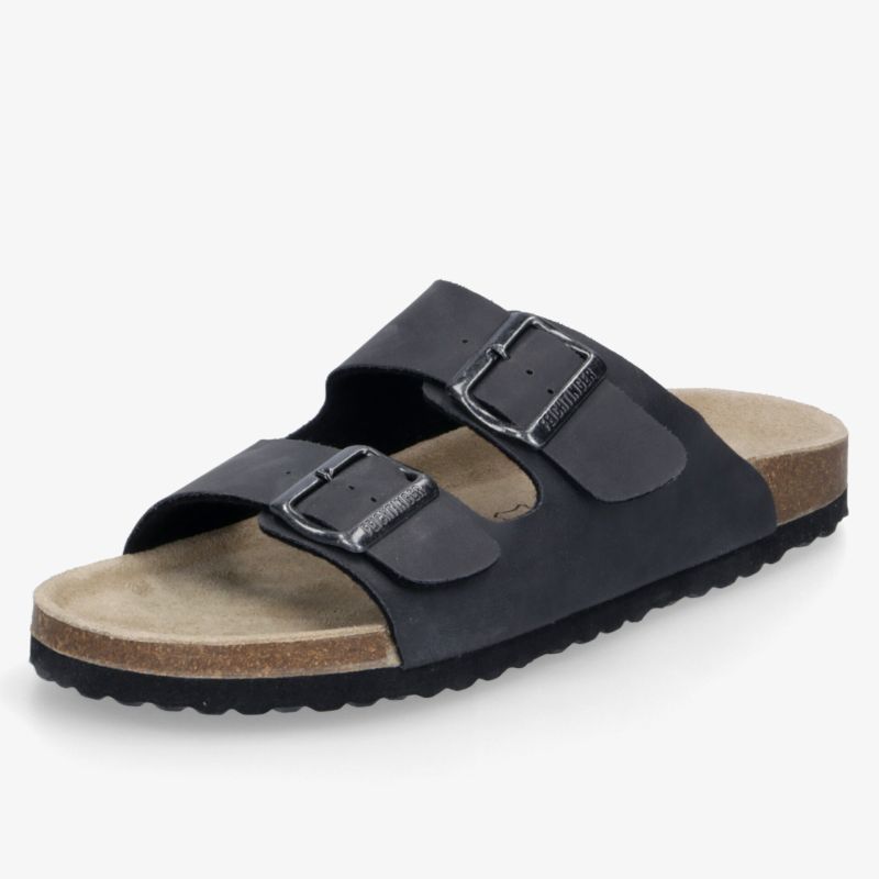 Elegante schwarze Sandale mit verstellbaren Schnallen und bequemem Fußbett für optimalen Halt und Tragekomfort