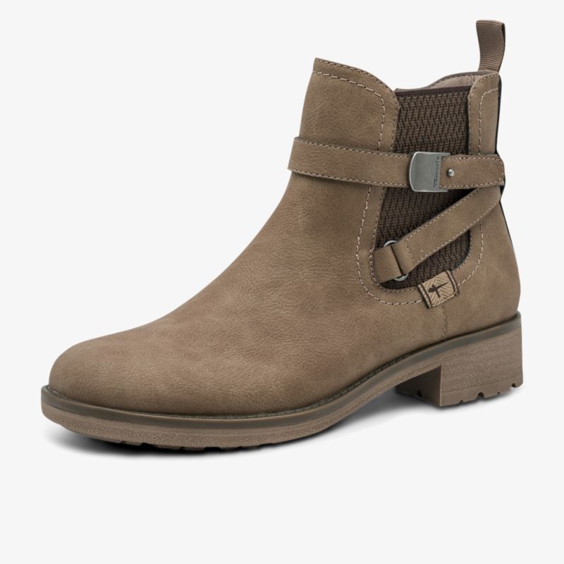 Brauner Stiefel mit praktischem Reißverschluss und dekorativem Riemen für komfortablen Halt und elegantes Design