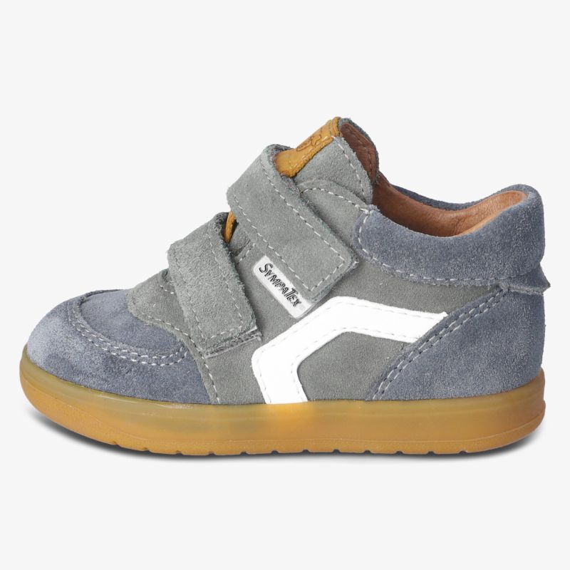 Grauer Kinderhalbschuh mit praktischem Klettverschluss und rutschfester Gummisohle für komfortables Tragen