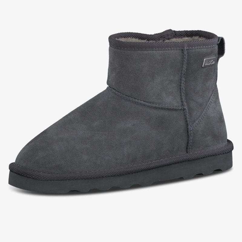 grauer Boot mit weichem Material und warmer Innenfütterung, rutschfeste Sohle für sicheren Halt