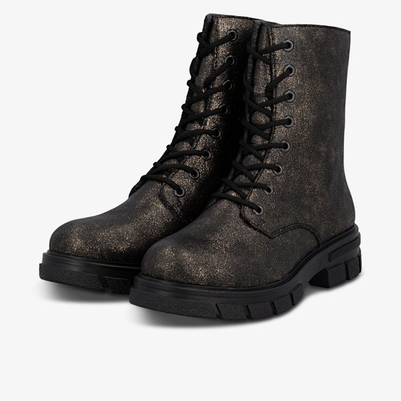 Robuste Schnürboots mit metallischem Glanz und profilierter Sohle, modisch und vielseitig kombinierbar