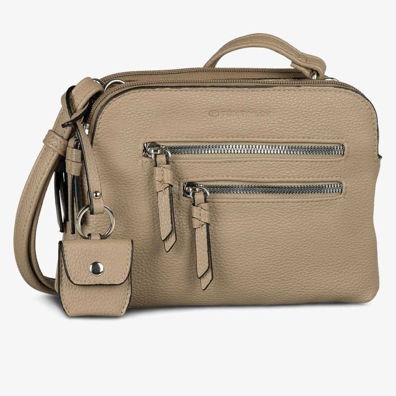 Beige Crossbody-Tasche mit mehreren Reißverschlusstaschen, kompaktem Design und hochwertigem Material für vielseitige Nutzung