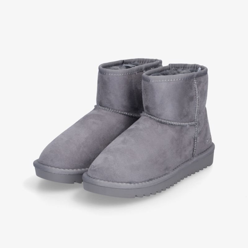 Graue kurze Winterstiefel aus weichem Material mit rutschfester Sohle und komfortabler Passform