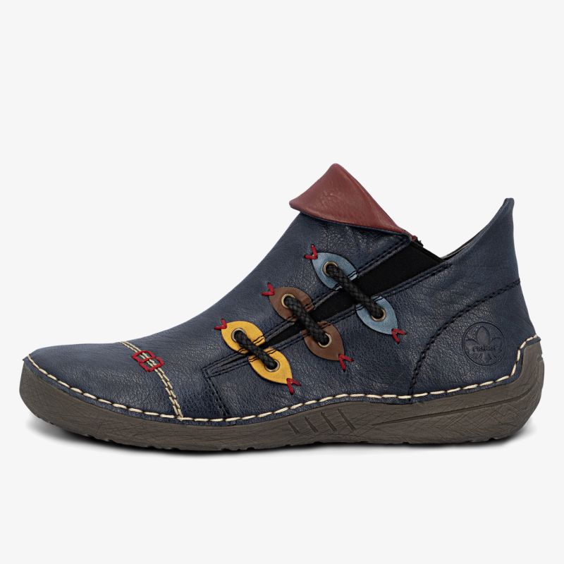 Blauer Freizeitschuh mit bunten Details und bequemer, flexibler Sohle, modernes und lässiges Design