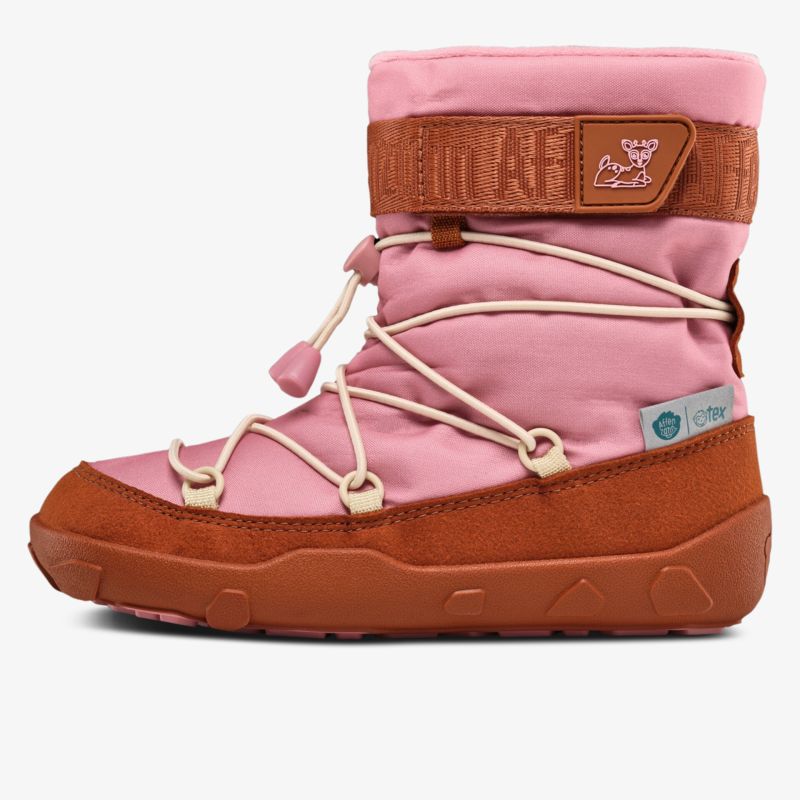 Seitliche Ansicht eines wasserabweisenden, warm gefütterten Winterboots mit robustem Sohlenprofil