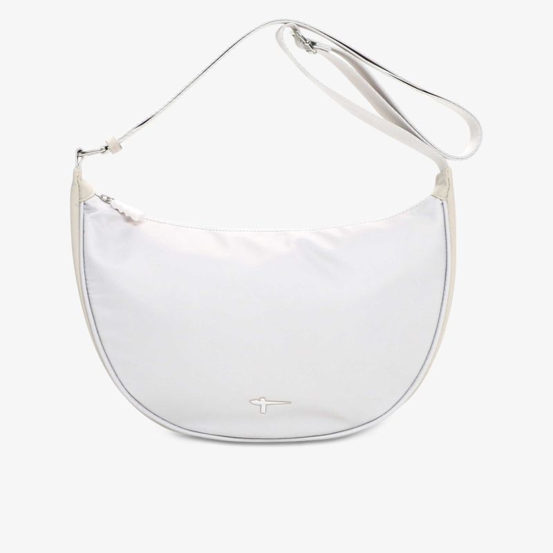 Elegante weiße Schultertasche mit glattem Material und praktischem Reißverschluss für vielseitigen Einsatz