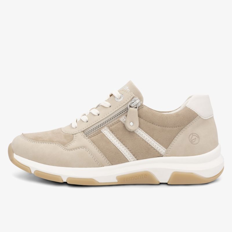 Bequemer Sneaker in Beige mit seitlichem Reißverschluss und stabiler Laufsohle, ideal für den Alltag