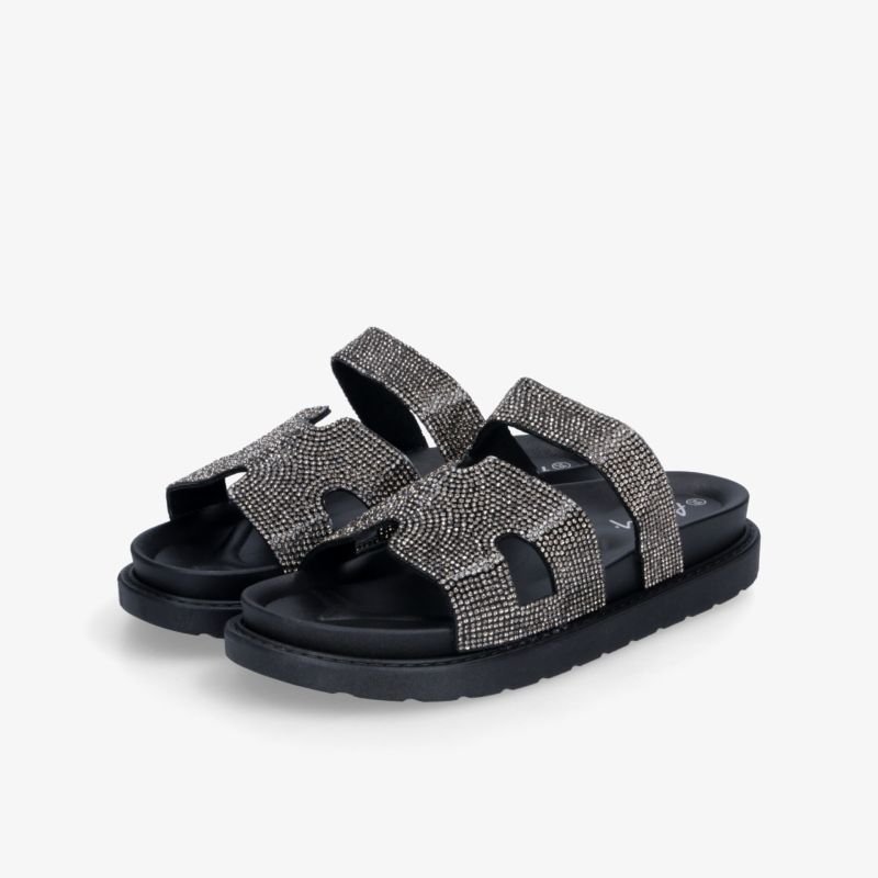 Bequem gepolsterte schwarze und graue Sandalen mit verstellbaren Riemen und rutschfester Sohle als Paar