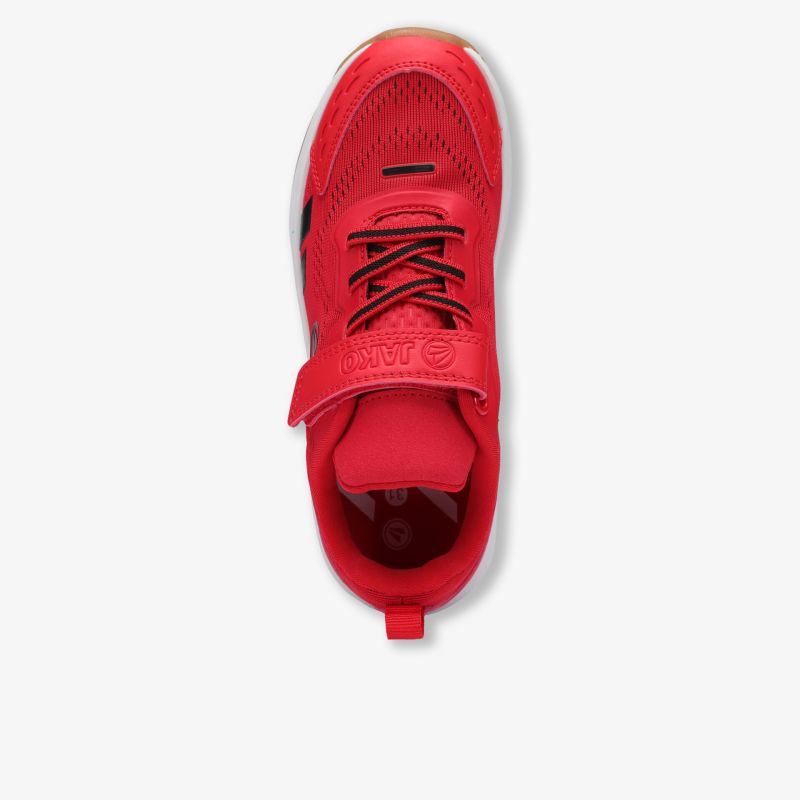 Roter Schuh mit Schnürung, komfortabel und atmungsaktiv, moderne sportliche Optik von oben
