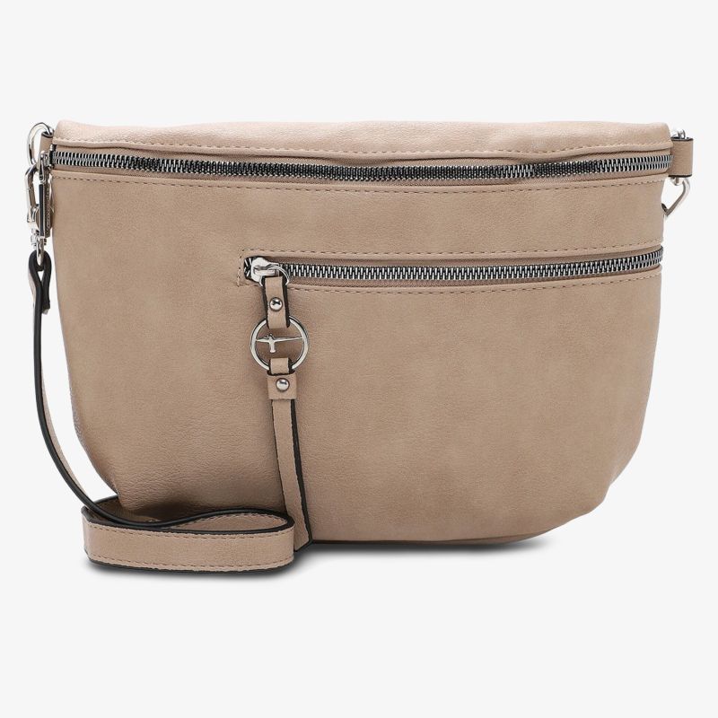 Beige Umhängetasche mit Reißverschluss und verstellbarem Trageriemen, kompakt und elegant gestaltet