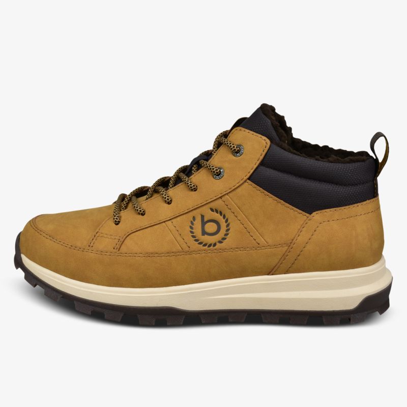 Seitliche Ansicht robuster, bequemer Schnürboots mit wasserabweisendem Obermaterial und profilierter Sohle