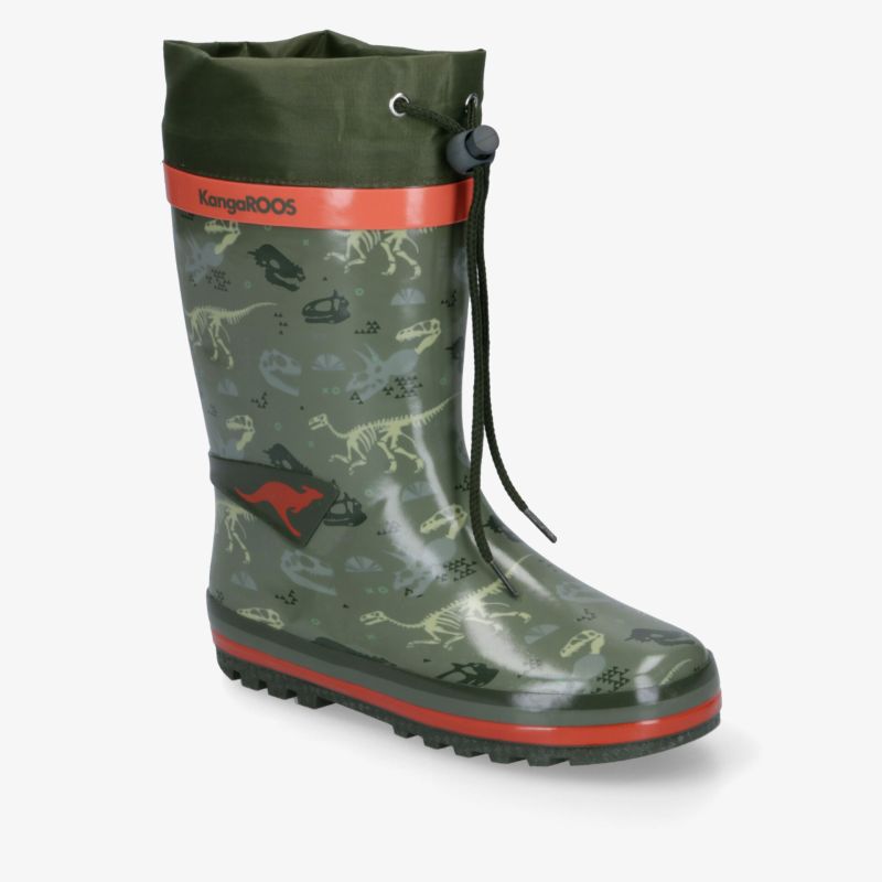 Robuster Gummistiefel mit camo Muster und rotem Akzent, wasserdicht und mit rutschfester Sohle für sicheren Halt