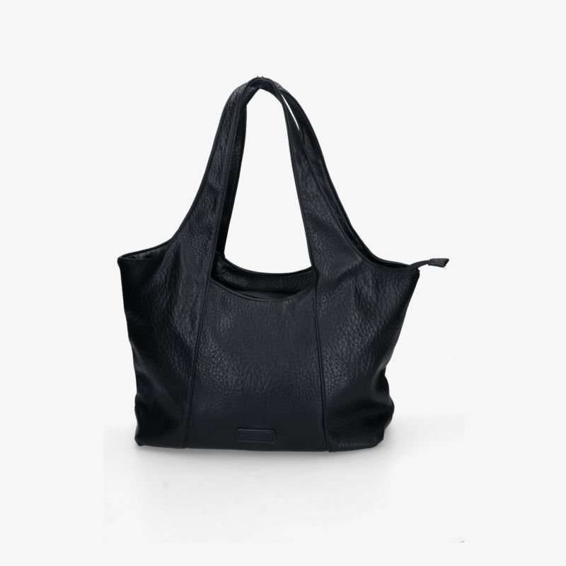 Schwarze geräumige Handtasche aus langlebigem Material mit elegantem Design und praktischem Reißverschluss
