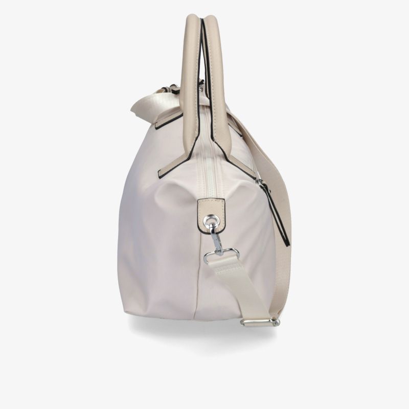 Elegante weiße Tasche mit praktischem Verschluss und geräumigem Innenraum, perfekt für Alltag und Reisen.