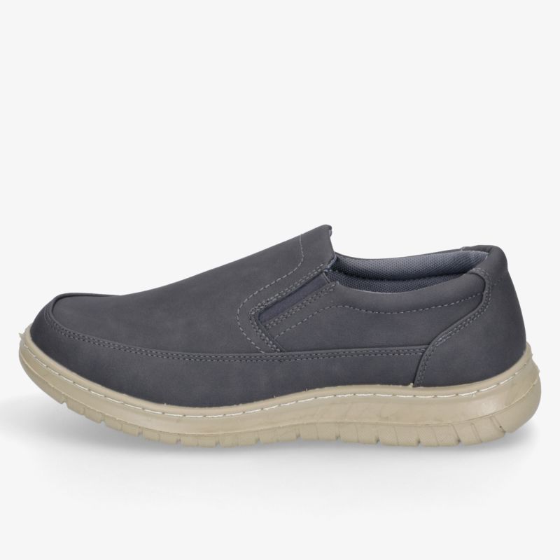 Dunkelblauer Slip-on Sneaker aus weichem Textil mit elastischen Einsätzen, markanter Naht und komfortabler Profilsohle.