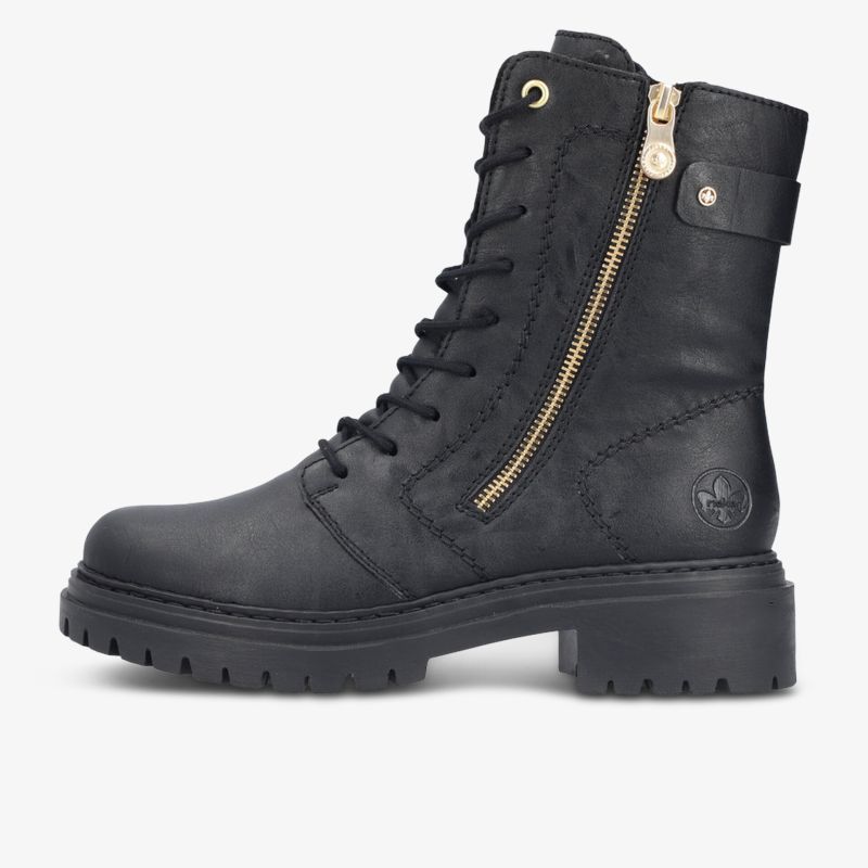 Robuster schwarzer Lederstiefel mit Reißverschluss, Schnürung und profilierter Sohle für optimalen Halt