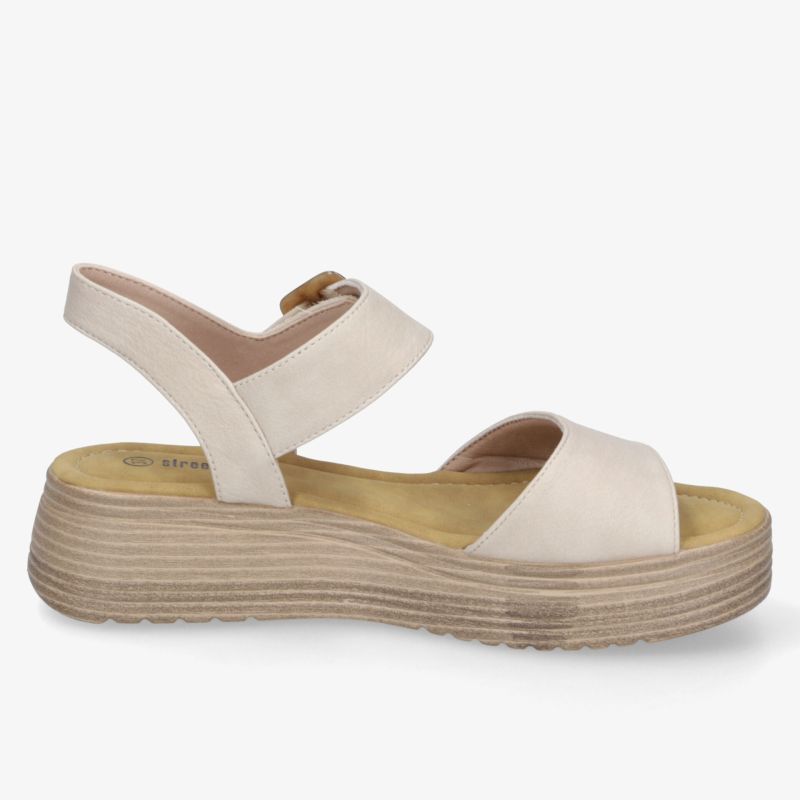 Beige Plateau-Sandale mit verstellbarem Riemen und gepolsterter Innensohle für hohen Tragekomfort