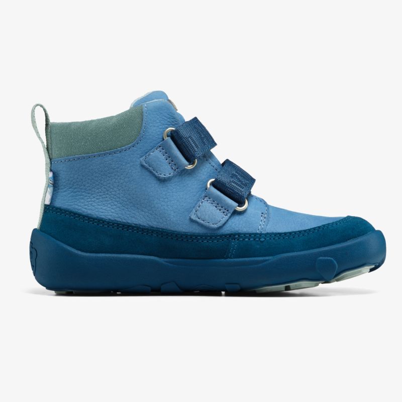 Leichter und robuster blauer Outdoor-Schuh mit verstellbaren Klettverschlüssen und flexibler, rutschfester Sohle