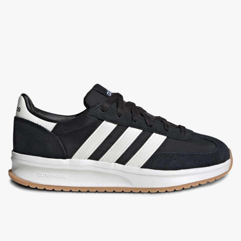 Schwarzer Sneaker mit weißen Streifen, leichter und bequemer Schuh mit rutschfester Sohle und sportlichem Look