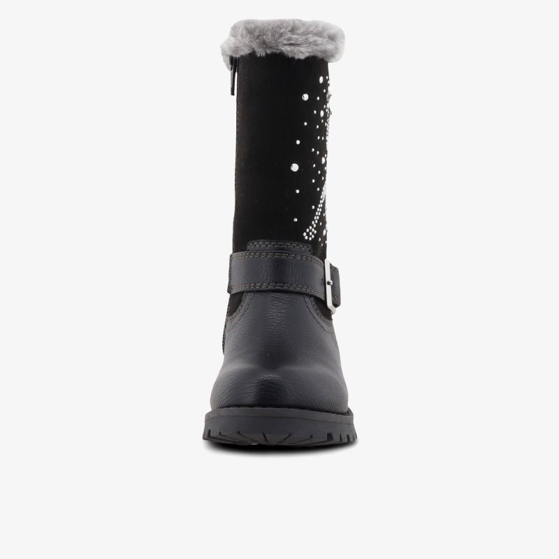 Winterstiefel mit warmem Fellfutter, robuster Sohle und modischer Schnalle, Frontansicht