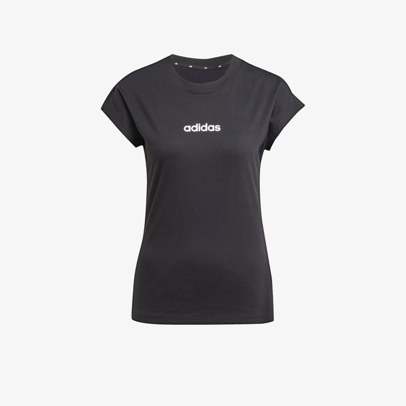 schwarzes T-Shirt mit kurzärmeln und weißem adidas Logo, sportlich und bequem