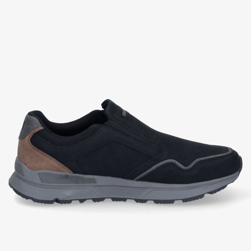 Schwarzer, leichter Slip-On Sportschuh mit rutschfester Sohle und bequemem Sitz, ideal für aktive Nutzung